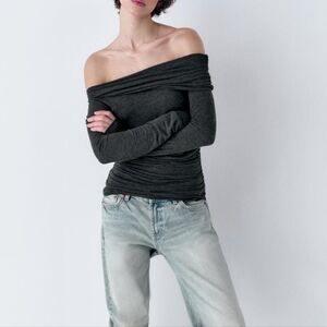 Zara Assymetrical Ruched Long Sleeve Top